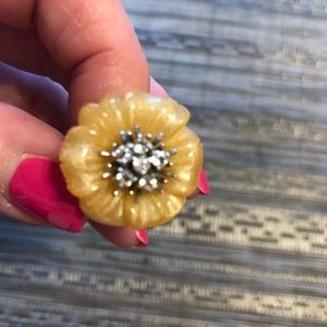Sterling silver diamonds and yellow enamel ring